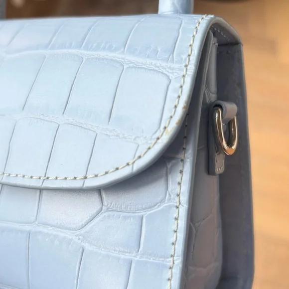 BY FAR Mini Sky Blue Croco Embossed Leather Bag